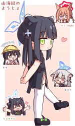 >_< >_o +_+ 4girls :d ;d absurdres animal_ears black_dress black_hair black_shoes blue_archive blue_eyes blue_halo blunt_bangs blush border bow character_name chibi china_dress chinese_clothes closed_mouth commentary_request crossed_bangs double-parted_bangs dress footwear_bow full_body green_bow green_eyes grey_halo hair_between_eyes halo hana_kazari hat highres jitome kisaki_(blue_archive) kisaki_(kindergarten_uniform)_(blue_archive) kokona_(blue_archive) long_hair multiple_girls multiple_views one_eye_closed open_mouth orange_background outline outside_border outstretched_arms pink_eyes red_halo rumi_(blue_archive) rumi_(small)_(blue_archive) school_hat shoes shun_(blue_archive) shun_(small)_(blue_archive) smile spread_arms standing standing_on_one_leg thighhighs tiger_ears tiger_girl translation_request white_border white_outline white_thighhighs xd 