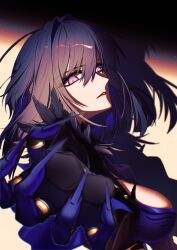  absurdres blue_bra blue_nails bra breasts cleavage commentary_request feathers female galbrena_(wuthering_waves) gold_ring grey_hair highres misaki_(seil518) open_hand partial_commentary pink_eyes serious shadow solo underwear very_long_fingernails wuthering_waves 