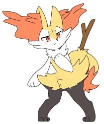  2023 3_fingers 3_toes ambiguous_gender anthro arm_tuft black_body black_fur blush braixen cheek_tuft chest_tuft digital_media_(artwork) digitigrade dipstick_tail facial_tuft feet fingers fur generation_6_pokemon inner_ear_fluff looking_at_viewer markings nintendo orange_body orange_eyes orange_fur orange_nose pokemon pokemon_(species) puffed_cheeks shoulder_tuft simple_background solo standing stick tail tail_markings toes tuft white_background white_body white_fur yakiniku628 yellow_body yellow_fur 