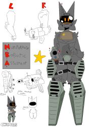  accessory antenna_wire armor cheek_tuft chromulus domestic_cat eye_glint facial_tuft felid feline felis footless front_view fur grey_body grey_fur gun_arm hi_res m.r.a_chromulus machine male mammal ranged_weapon robot robot_legs solo symbol_on_chest tuft visor_eyes weapon 