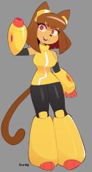  2026 absurd_res anthro beaverbun breasts brown_body brown_hair clothing domestic_cat eyebrows eyelashes eyewear eyewear_on_head felid feline felis female gameoverse goggles goggles_on_head hair hi_res kit_(gameoverse) mammal red_eyes robotic_arm smile solo 