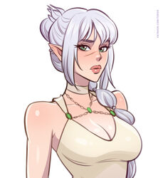  1girls 2023 2d baldur&#039;s_gate baldur&#039;s_gate_3 braid braided_hair breasts choker cleavage clothed clothing color dungeons_and_dragons ear_piercing elf elf_ears elf_female facial_scar female female_only forgotten_realms green_eyes half-elf light-skinned_female light_skin looking_at_viewer pierced_ears pointy_ears scar shadowheart simple_background solo solo_female toksie white_background white_hair 