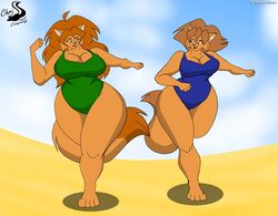  anthro beach breasts chrisandcompany cleavage clothed clothing daryl_vecat domestic_cat duo felid feline felis female mammal neve_vecat sand seaside swimwear 