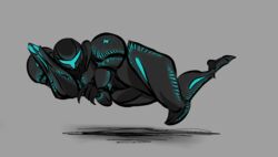  alien alien_humanoid arm_cannon armor bioluminescence black_armor carapace claws crossed_legs dark_samus female floating gigeresque_(genre) glowing goo_creature goo_humanoid grey_background humanoid levitating metroid metroid_(species) metroid_prime nintendo not_furry simple_background solo unknown_artist 