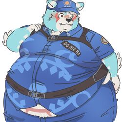  1:1 2022 anthro belly big_belly black_nose blue_body blush canid canine canis clothing hi_res jamiephut kemono lifewonders male mammal obese obese_male oguchi_magami_(tas) overweight overweight_male shirt simple_background solo tokyo_afterschool_summoners topwear white_body wolf 