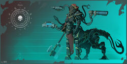  absurd_res adeptus_mechanicus ambiguous_gender armor axe bottomwear clothing cybernetics cyborg gun hi_res hood loincloth machine melee_weapon model_sheet okata plasma_gun quadruped ranged_weapon solo standing taur warhammer_(franchise) warhammer_40000 weapon 