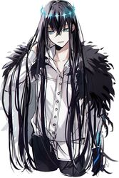  1boy alternate_hairstyle arthropod_boy blue_eyes bug cape crown diamond_hairband fate/grand_order fate_(series) feet_out_of_frame fur-trimmed_cape fur_trim grey_hair highres long_hair long_sleeves looking_to_the_side male_focus oberon_(fate) oberon_(third_ascension)_(fate) shirt simple_background solo spoilers very_long_hair white_background white_shirt wings yui_(linaw-key08) 