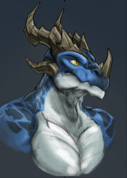  anthro blizzard_entertainment bust_portrait dracthyr dragon european_mythology facial_horn horn kotia male muscular muscular_anthro muscular_male mythological_creature mythological_scalie mythology nose_horn pecs portrait reptile scales scalie simple_background solo warcraft western_dragon 