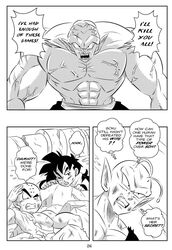  4boys abs alien biceps black_and_white bruise bruised comic dragon_ball dragon_ball_super dragon_ball_z funsexydragonball garlic_jr injury krillin kuririn monochrome muscular muscular_male page_26 piccolo pointy_ears son_gohan veins 