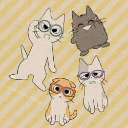  amayakasuneko ambiguous_gender closed_eyes domestic_cat eyewear felid feline felis feral glasses group hi_res mammal mojacookie nagameruneko official_art shikaruneko shikaruneko_(series) whiskers 