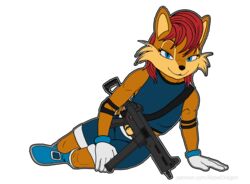  alpha_channel anthro archie_comics bedroom_eyes belly blue_boots blue_bottomwear blue_clothing blue_eyes blue_footwear blue_shorts blue_topwear blue_vest boots bottomwear bulletproof_vest chipmunk clothed clothed_anthro clothed_female clothing elbow_pads female flak_jacket footwear fur gloves ground_squirrel gun hair half-closed_eyes handwear heckler_and_koch hk_ump looking_at_viewer mammal narrowed_eyes orange_body orange_fur pinup pose ranged_weapon rebeldragon101 red_hair rodent sally_acorn sciurid seductive sega shorts simple_background sleeveless_shirt smile smiling_at_viewer solo sonic_the_hedgehog_(archie) sonic_the_hedgehog_(comics) sonic_the_hedgehog_(series) submachine_gun topwear transparent_background vest weapon white_clothing white_gloves white_handwear 