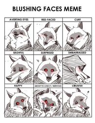  anthro blush canid canine canis clothed clothing death_(puss_in_boots) dreamworks english_text facial_markings fluffy frown grin head_markings hi_res male mammal markings mask_(marking) meme prick_ears puss_in_boots_(dreamworks) red_eyes smile solo text ultimatellurker wolf 