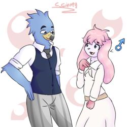  1:1 anthro avian beastars bird blue_body clothed clothing cosplay crossdressing digital_media_(artwork) domestic_rabbit duo falcon falconid feathers femboy floppy_ears fur gianpi haru_(beastars) lagomorph legoshi_(beastars) leon_sokol_(blulowcj) leporid lop_ears lop_rabbit male mammal oryctolagus peregrine_falcon pink_body pink_fur rabbit simple_background smile sweet_sylvi white_body 