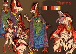  absurd_res anthro clothed clothing digital_media_(artwork) english_text female fluffy fur hair hi_res looking_at_viewer mammal nude open_mouth poncho rinkamo signature simple_background solo stripes tail text topwear wolfennecus(world) 