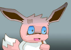  2019 ambiguous_gender brown_body brown_fur distressed eating_feces eevee feces feces_in_mouth front_view fur generation_1_pokemon get_it_go gradient_background grey_background holding_object holding_tool holding_utensil kitchen_utensils neck_tuft nintendo open_mouth pokemon pokemon_(species) simple_background solo tools tuft 