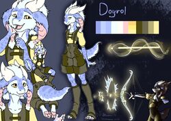  absurd_res ambiguous_gender anthro archer bow_(weapon) clothed clothing digital_media_(artwork) dragon english_text fluffy fluffy_tail fur hair hi_res horn looking_at_viewer mythological_creature mythological_scalie mythology open_mouth paws ranged_weapon rinkamo scalie signature simple_background smile solo spots tail text weapon white_body white_fur wolfennecus(world) 