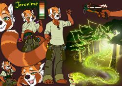  absurd_res ailurid anthro clothed clothing digital_media_(artwork) ear_piercing english_text fluffy fluffy_tail fur hair hi_res looking_at_viewer male mammal open_mouth pawpads paws piercing red_panda ring_piercing rinkamo signature simple_background smile solo stripes tail text wolfennecus(world) 