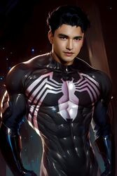  1boy 31fr0sty abs actor ai_generated biceps bulging_biceps celebrity gavin_leatherwood human in_character looking_at_viewer male male_only marvel muscles muscular muscular_male pecs spider-man_(series) venom_(marvel) 