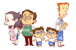  4boys :&gt; animal_crossing apron blue_eyes brothers brown_hair evil_smile female freckles from_side hand_on_own_hip hannah_ayoubi height_difference humanization lolicon looking_at_viewer multiple_boys necktie orange_hair photoshop_(medium) profile redd_(animal_crossing) sable_able_(animal_crossing) siblings simple_background smile standing sweater_vest timmy_(animal_crossing) tom_nook_(animal_crossing) tommy_(animal_crossing) twins vest waist_apron white_background 