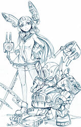  anger_vein artist_name autobot blunt_bangs chibi commentary_request crossover dress female hair_ribbon insignia junk kamizono_(spookyhouse) kantai_collection long_hair machinery monochrome murakumo_(kancolle) optimus_prime pantyhose photoshop_(medium) q-transformers repairing ribbon robot sailor_dress school_uniform screwdriver serafuku serious short_eyebrows thighband_pantyhose transformers tress_ribbon turret twitter_username uniform 