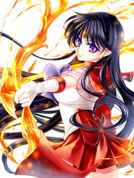  arrow_(projectile) back_bow bishoujo_senshi_sailor_moon black_hair bow bow_(weapon) commentary_request cowboy_shot drawing_bow earrings elbow_gloves female fire flaming_arrow flaming_weapon gloves hino_rei holding holding_bow_(weapon) holding_weapon jewelry long_hair looking_at_viewer magical_girl mars_arrow mars_flame_sniper purple_bow purple_eyes red_bow red_sailor_collar red_skirt sailor_collar sailor_mars sailor_senshi_uniform shirataki_kaiseki signature skirt smile solo standing star_(symbol) star_earrings super_sailor_mars tiara weapon white_background white_gloves 