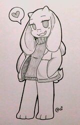  ai-surii alternate_universe altertale anthro barefoot biped boss_monster_(undertale) bovid caprine clothed clothing feet female fur heart_symbol hi_res hoodie horn jacket mammal monochrome simple_background solo thick_calves thick_leg thick_thighs topwear toriel toriel_(altertale) undertale undertale_(series) 