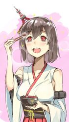  bowl chopsticks crab female kantai_collection nonco short_hair smile tokyo_tower yamashiro_(kantai_collection) 