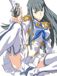  baariya bad_drawr_id bad_id bakuzan black_hair blue_hair dress epaulettes female junketsu kill_la_kill kiryuuin_satsuki long_hair oekaki panties solo sword underwear weapon white_panties 