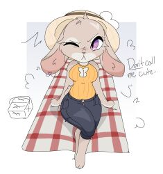  absurd_res annoyed anthro basket cleavage_cutout clothing container cutout dialogue disney english_text european_rabbit female guzzlord420 hat headgear headwear hi_res judy_hopps lagomorph leporid mammal oryctolagus paws picnic_basket picnic_blanket rabbit rabbit_ears solo sun_hat text zootopia 