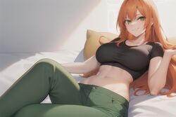  1girls abs ai_generated athletic_female big_breasts black_shirt clothed clothed_female disney disney_channel exposed_belly female fit_female ginger_hair green_eyes green_pants halter_top kim_possible kimberly_ann_possible large_breasts medium_breasts onlyfakes.ai pooplool red_hair redhead sfw tagme thin_female thin_waist 