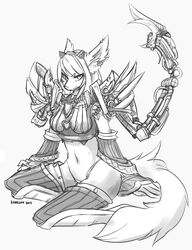  anthro armor biped black_and_white breasts canid canine cybernetic_attachment cybernetics female hair hi_res kameloh kemono machine mammal monochrome naoki_(kameloh) robotics sitting solo 