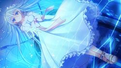  16:9 asami_asami azurite blue_eyes blue_hair collarbone dress female female game_cg long_hair re:birth_colony sandals solo 