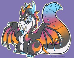  chibi dragon fangs grin horn looking_at_viewer male mythological_creature mythological_scalie mythology qwertydragon scalie sitting smile solo teeth 