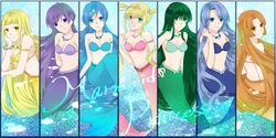  6+girls blonde_hair blue_bra blue_eyes blue_hair bra caren_(mermaid_melody_pichi_pichi_pitch) coco_(mermaid_melody_pichi_pichi_pitch) commentary_request flower green_bra green_eyes green_hair hair_between_eyes hair_flower hair_ornament houshou_hanon jewelry long_hair mermaid mermaid_melody_pichi_pichi_pitch monster_girl multiple_girls murasaki_(eggplant397) nanami_lucia necklace noel_(mermaid_melody_pichi_pichi_pitch) orange_bra orange_eyes orange_hair pink_bra purple_bra purple_eyes purple_hair seira_(mermaid_melody_pichi_pichi_pitch) shell shell_necklace smiley_face touin_rina underwear yellow_bra yellow_eyes 