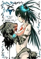  axe black_eyes black_hair blood breasts cleavage commentary_request english_text feathers female flower forsworn goat hair_ornament hakuaki medium_breasts short_hair sleeveless sword the_elder_scrolls the_elder_scrolls_v:_skyrim weapon 