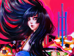  bad_deviantart_id bad_id black_hair blunt_bangs enma_ai female floating_hair hime_cut japanese_clothes jigoku_shoujo kimono lips long_hair nose photoshop_(medium) red_eyes solo sozomaika upper_body wind wind_lift 