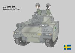  2girls absurdres bad_id bad_pixiv_id breast_pocket camouflage_paint cannon cv90 green_jacket grey_background headset helmet highres holding holding_microphone jacket looking_at_viewer looking_to_the_side michael87172043 microphone military military_vehicle motor_vehicle multiple_girls open_hatch original pocket red_hair scarf simple_background soldier swedish_flag swedish_uniform tank uniform 