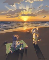  anthro barefoot beach domestic_cat duo feet felid feline felis hi_res kuehiko_roshihara male male/male malvacross mammal seaside tapio_chatarozawa working_buddies! 