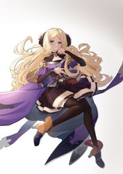  absurdres bako_(xpohyfeng) black_dress black_legwear blonde_hair blue_eyes dress female granblue_fantasy high_heels highres long_hair mireille_(granblue_fantasy) test_tube thighhighs 