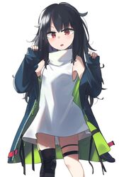  :o black_hair blue_jacket blush c-ms_(girls&#039;_frontline) female girls&#039;_frontline highres hinami047 jacket long_hair looking_at_viewer mole mole_under_eye multicolored_clothes multicolored_jacket open_clothes open_jacket open_mouth red_eyes shirt solo standing white_background white_shirt 