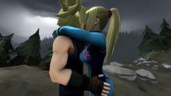  3d arms_around_partner ass ass_grab athletic athletic_female biceps blonde_female blonde_hair blonde_hair_male blue_eyes breast_press breasts cloud_strife crossover curvy final_fantasy final_fantasy_vii fully_clothed grabbing_ass hands_on_ass kissing long_hair love making_out muscular muscular_male nintendo older_female ponytail reward samus_aran sfm skin_tight spiky_hair square_enix stud super_smash_bros. tied_hair tight_clothing voluptuous younger_male zero_suit zero_suit_samus 