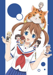  &gt;_&lt; 6+girls :&gt; :d animal_on_head black_hair black_skirt blue_eyes blue_skirt brown_hair chibi closed_eyes closed_mouth commentary_request crossed_arms feline furatto hair_ornament hairclip high_ponytail high_school_fleet highres in_palm irizaki_mei isoroku_(haifuri) long_hair long_sleeves mini_person minigirl misaki_akeno multiple_girls munetani_mashiro neckerchief nosa_kouko o_o on_head open_mouth pleated_skirt ponytail school_uniform serafuku shiretoko_rin short_hair short_sleeves skirt smile striped_clothes striped_thighhighs tateishi_shima thighhighs twintails v-shaped_eyebrows wilhelmina_braunschweig_ingenohl_friedeburg xd yokosuka_girls_marine_high_school_uniform 