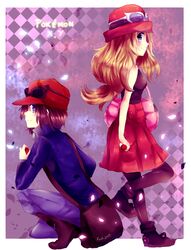  1boy black_hair blonde_hair calem_(pokemon) calme_(pokemon) female kash-phia long_hair nintendo pokemon pokemon_(game) pokemon_xy serena_(pokemon) 