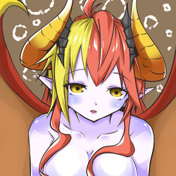  blue_skin demon hera_(p&amp;d) highres horns pixiv_manga_sample puzzle_&amp;_dragons red_hair resized wings yellow_eyes 