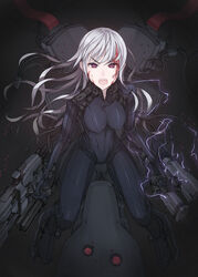  armored_core armored_core:_verdict_day bleeding bleeding_from_forehead blood bodysuit breasts female kazuoki long_hair magnolia_(armored_core) medium_breasts solo white_hair 