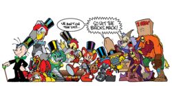  2013 5_fingers adventures_of_sonic_the_hedgehog alpha_channel anthro avian badnik bird canid canine canis chicken clothing coconuts_(adventures_of_sonic_the_hedgehog) colin_kintobor_jr._(sonic) cubot dialogue dingo dingo_(sonic_underground) drupe_(fruit) english_text fingers food fruit galliform gallus_(genus) grounder_(adventures_of_sonic_the_hedgehog) grounder_(badnik) group hat headgear headwear jongraywb machine male mammal orbot paper_bag phasianid plant robot scratch_(adventures_of_sonic_the_hedgehog) sega simple_background sleet_(sonic_underground) snively_robotnik_(sonic) sonic_the_hedgehog_(series) sonic_underground text transparent_background wolf 