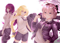  fate/apocrypha fate/grand_order fate/stay_night jeanne_d&#039;arc jeanne_d&#039;arc_(fate/apocrypha) sakura_saber scathach_(fate/grand_order) seifuku tsang_yu_chun 