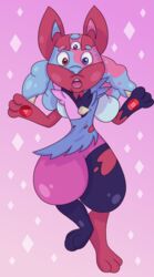  2016 absurd_res alien ambiguous_gender anthro canid canine cartoon_network garnet_(gem_species) garnet_(steven_universe) gem_(species) gem_fusion generation_4_pokemon gradient_background hi_res itoruna lucario mammal nintendo pink_background pokemon pokemon_(species) simple_background solo steven_universe 