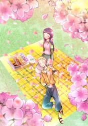  blonde_hair casual cherry_blossoms couple female hanaco hanami hand_holding hime_cut hood hoodie hyuuga_hinata lap_pillow mat naruto naruto:_the_last obentou petals picnic purple_hair sleeping spiked_hair tree uzumaki_naruto whiskers 