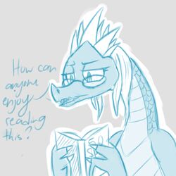  1:1 auroth_the_winter_wyvern book claws dialogue dota dragon english_text european_mythology eyewear female glasses hair hi_res hitsuji mythological_creature mythological_scalie mythology scales scalie solo text western_dragon wyvern 